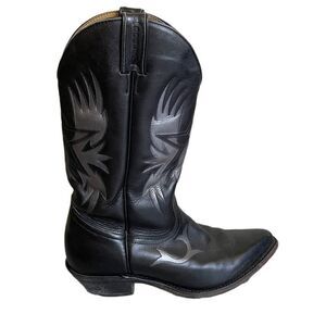 BOULET Black Leather Western Cowboy Boots Silver Grey Design Black  7.5 EE
